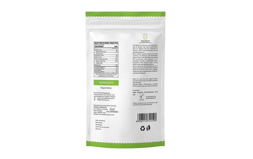 Orgabite Organic Barley Flour    Pack  500 grams